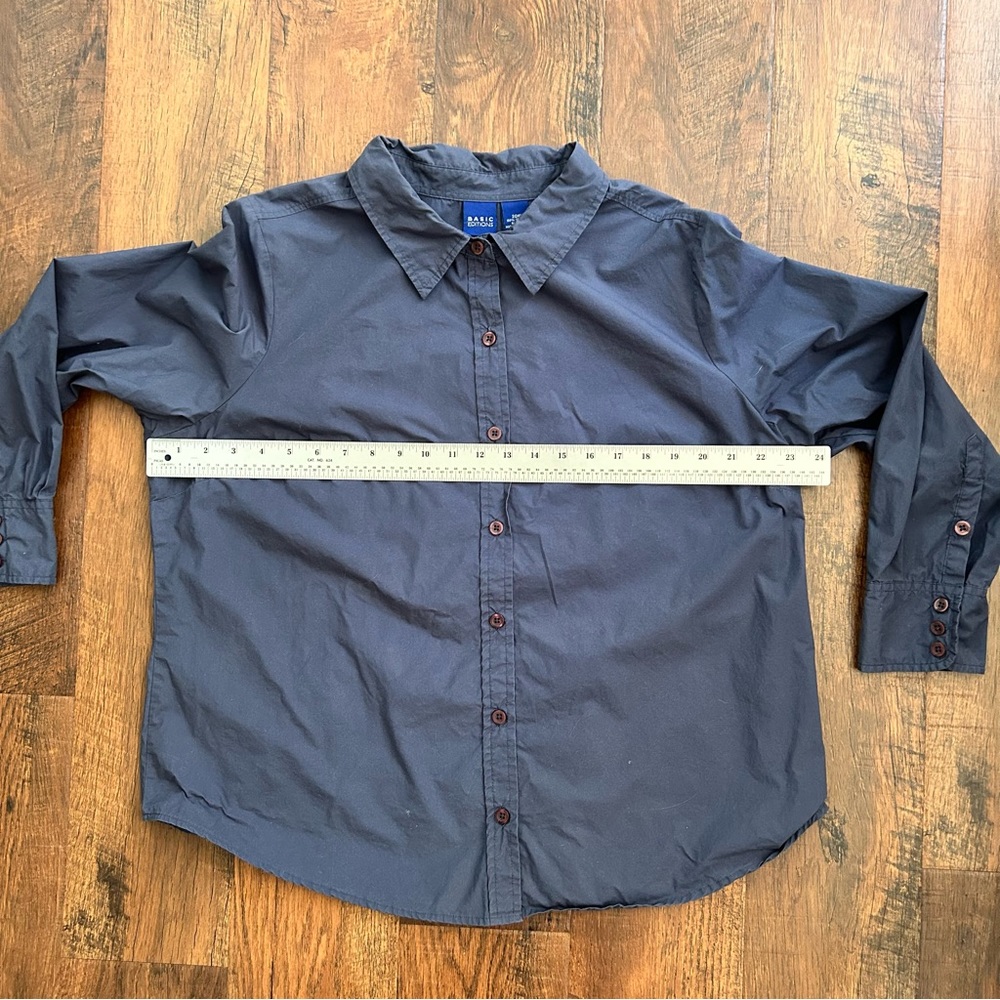 Basic Editions Heathered Blue Button Down Top, Pl… - image 6